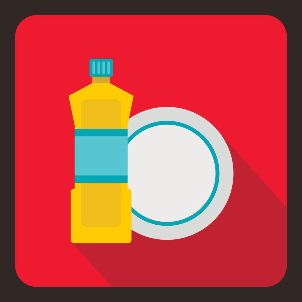 Bottle of dish soap and clean dish icon flat style vector