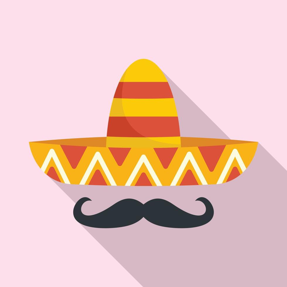 Mexican sombrero mustache icon, flat style vector