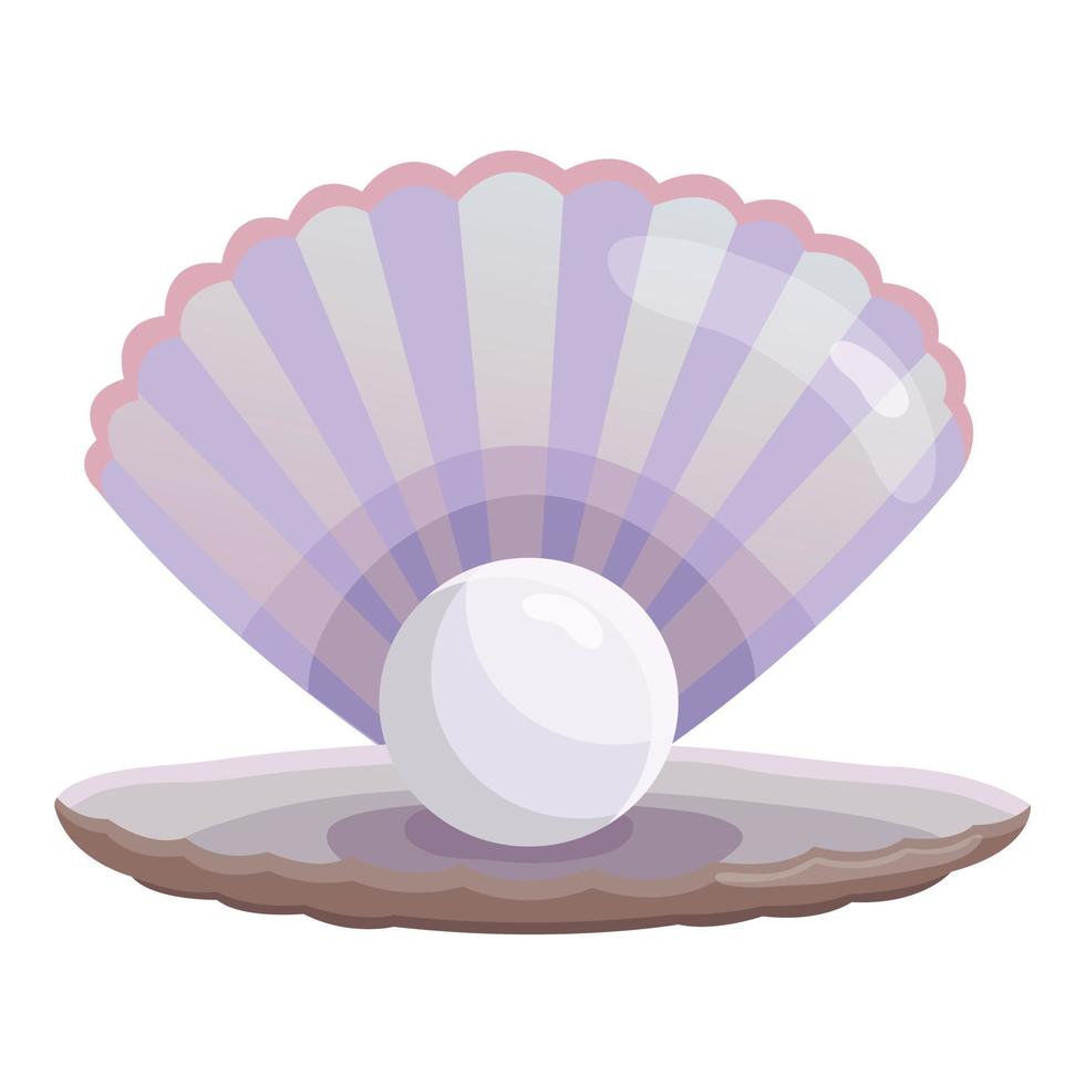 Shell with pearl icon, cartoon style vector