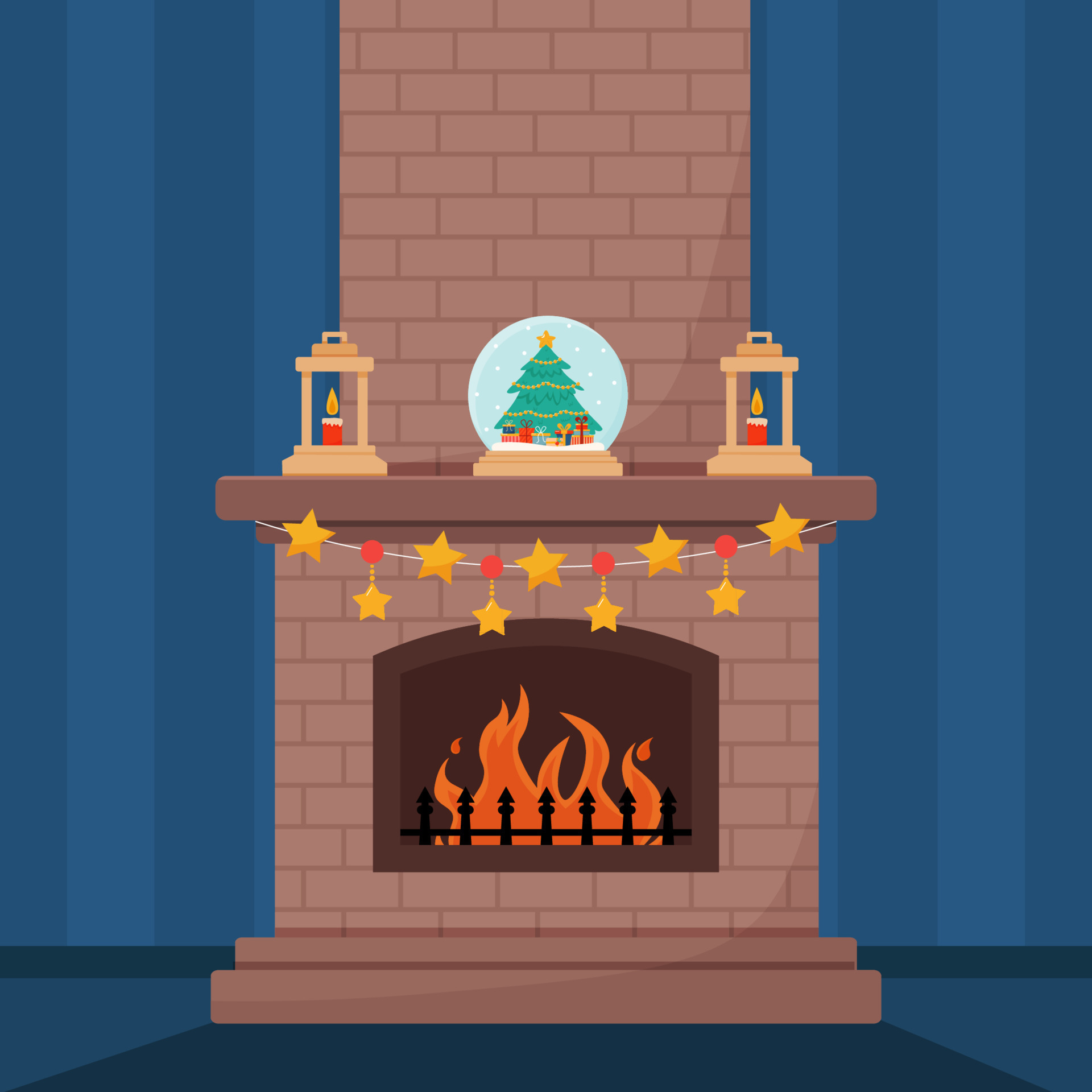 Classic Christmas fireplace with socks, Christmas lanterns, candles and glass snow globe. Celebrating New Year and Christmas. Vector illustration in cartoon style 14624632 Vector Art at Vecteezy Classic Christmas fireplace with socks, Christmas lanterns, candles and glass snow globe. Celebrating New Year and Christmas. Vector illustration in cartoon style 14624632 Vector Art at Vecteezy