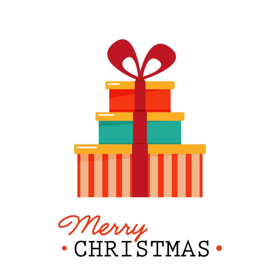 Stack of Christmas gifts with bow and lettering Merry Christmas on  white background vector