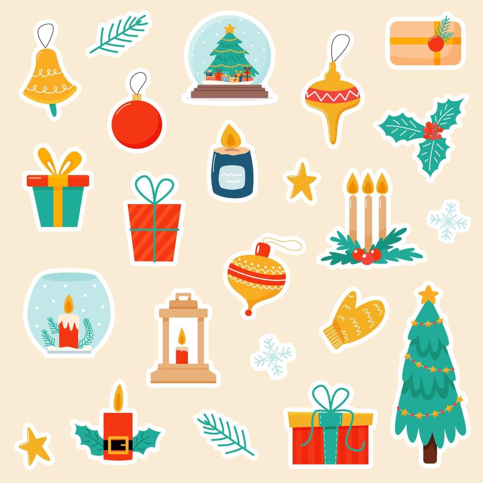 pegatinas navideñas para decoración de regalos. ilustración vectorial en estilo de dibujos animados. vector