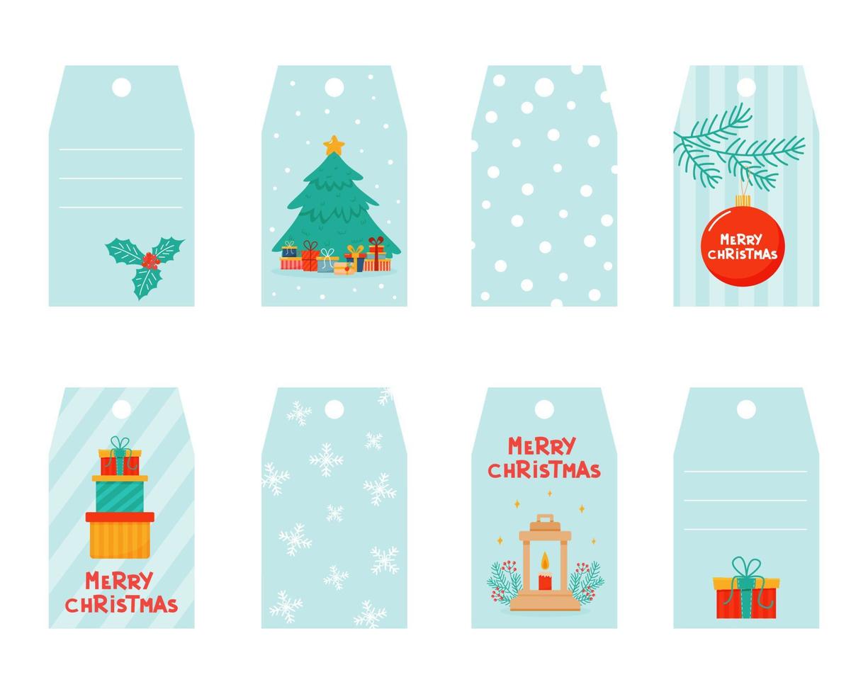 etiquetas de regalo de navidad. Etiquetas navideñas para regalos. mini postales para decoración de regalos. ilustración vectorial en estilo de dibujos animados vector