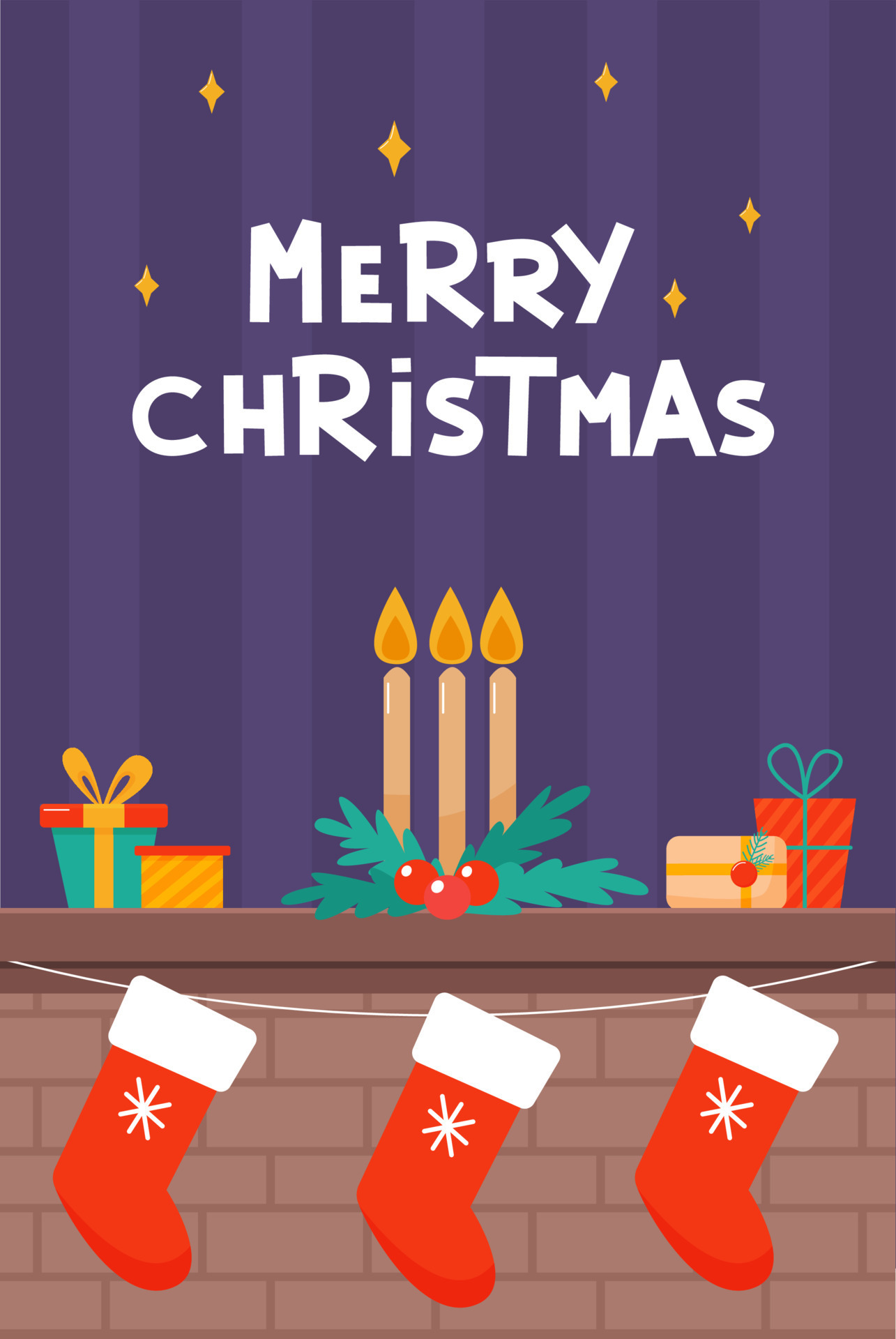 Christmas fireplace with red socks, christmas candles and gifts. Decor Christmas  fireplace. Vector illustration in cartoon style 14624654 Vector Art at  Vecteezy