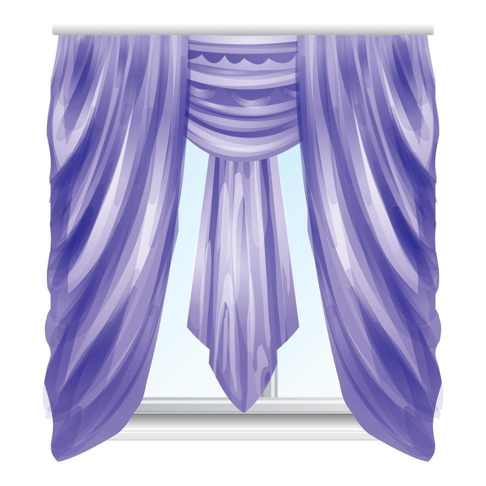 Violet window curtain icon, cartoon style vector