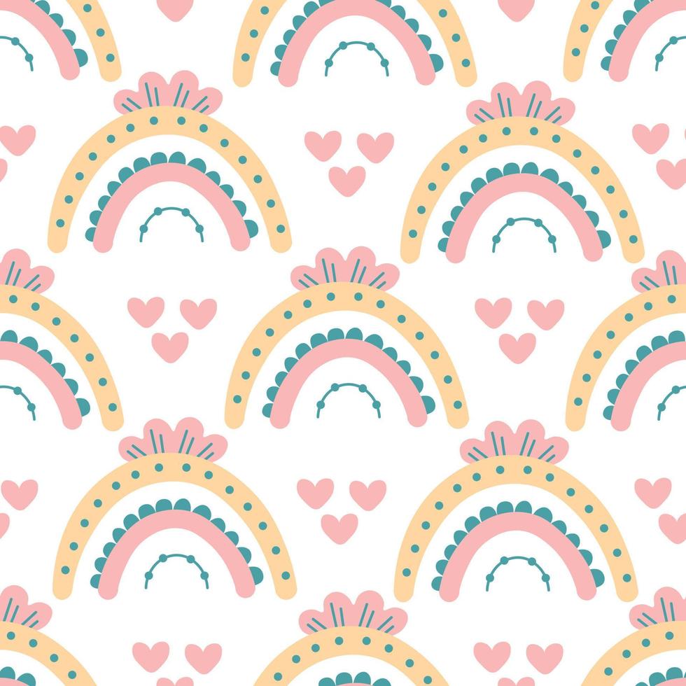 Cute rainbow seamless pattern with hearts vector