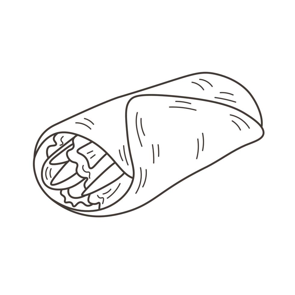 ilustración de comida de doodle de burrito o shawarma vector