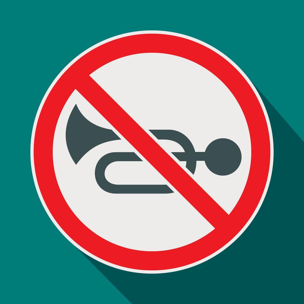 No horn traffic sign icon, flat style vector
