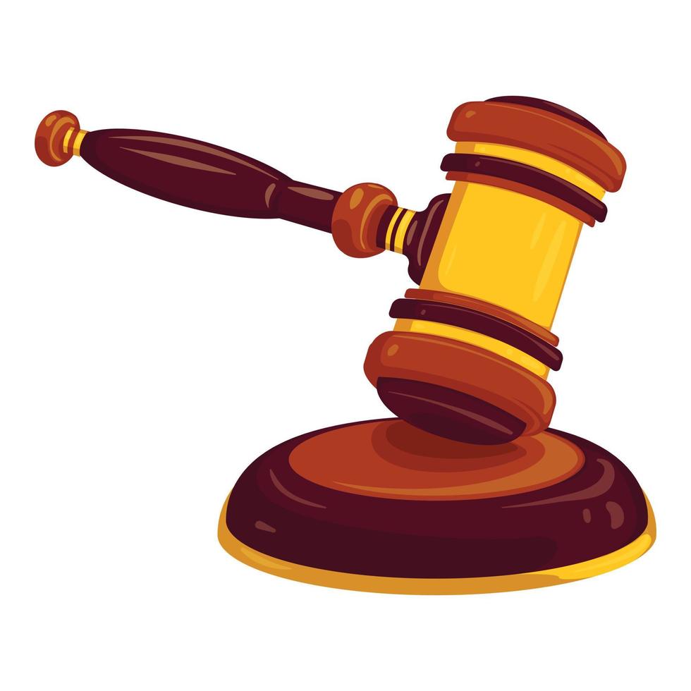 Wood gavel icon, cartoon style vector