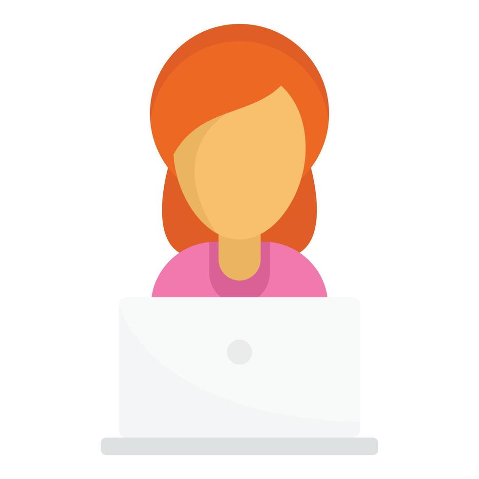 Girl laptop icon, flat style vector