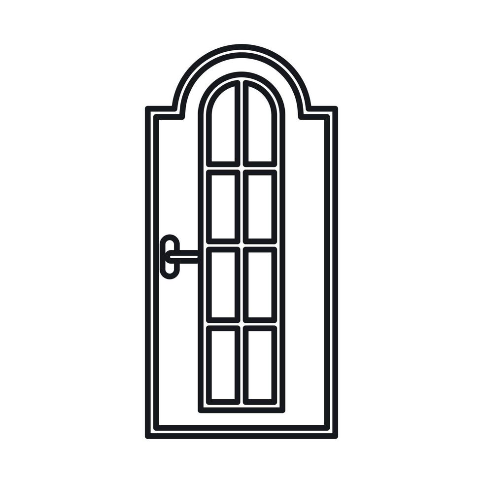 Arched wooden door with glass icon vector