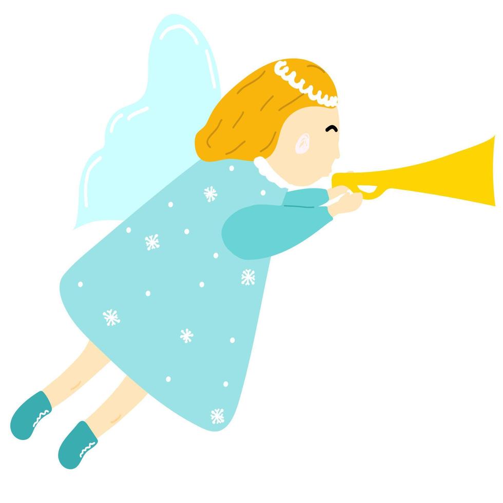 Cute hand drawn little Christmas angel with wings,new year card,web design element,sweet character for poster vector
