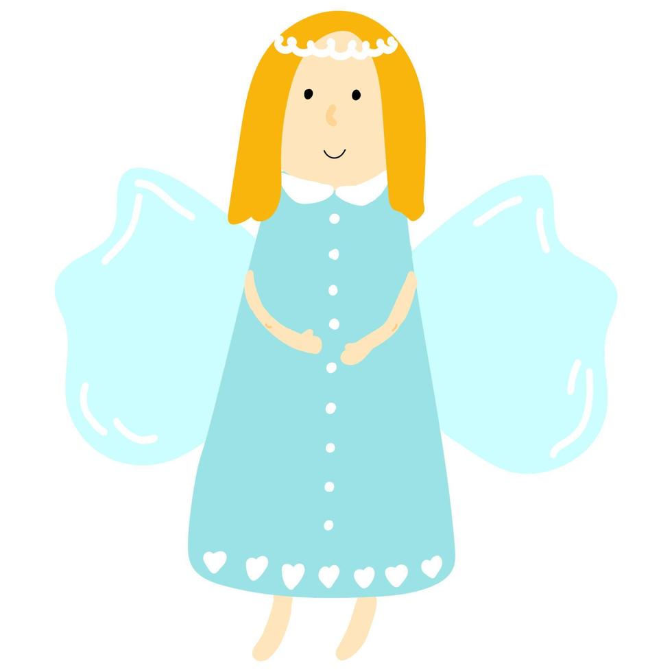 Cute hand drawn little Christmas angel with wings,new year card,web design element,sweet character for poster vector