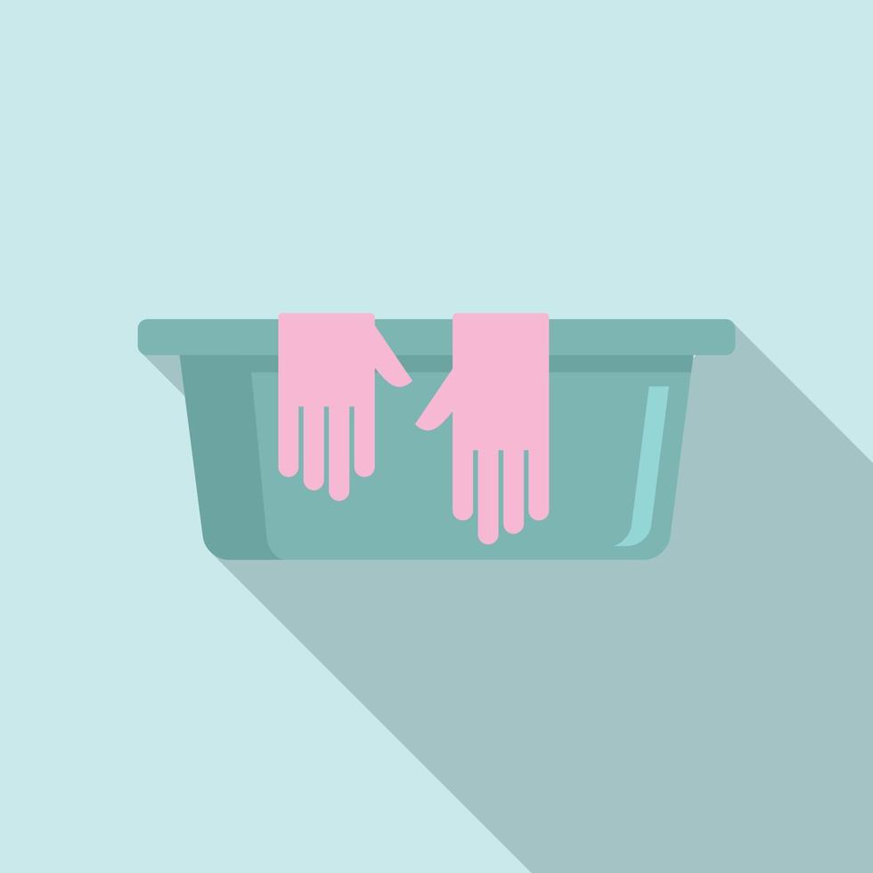 Cleaning basin gloves icon, flat style vector