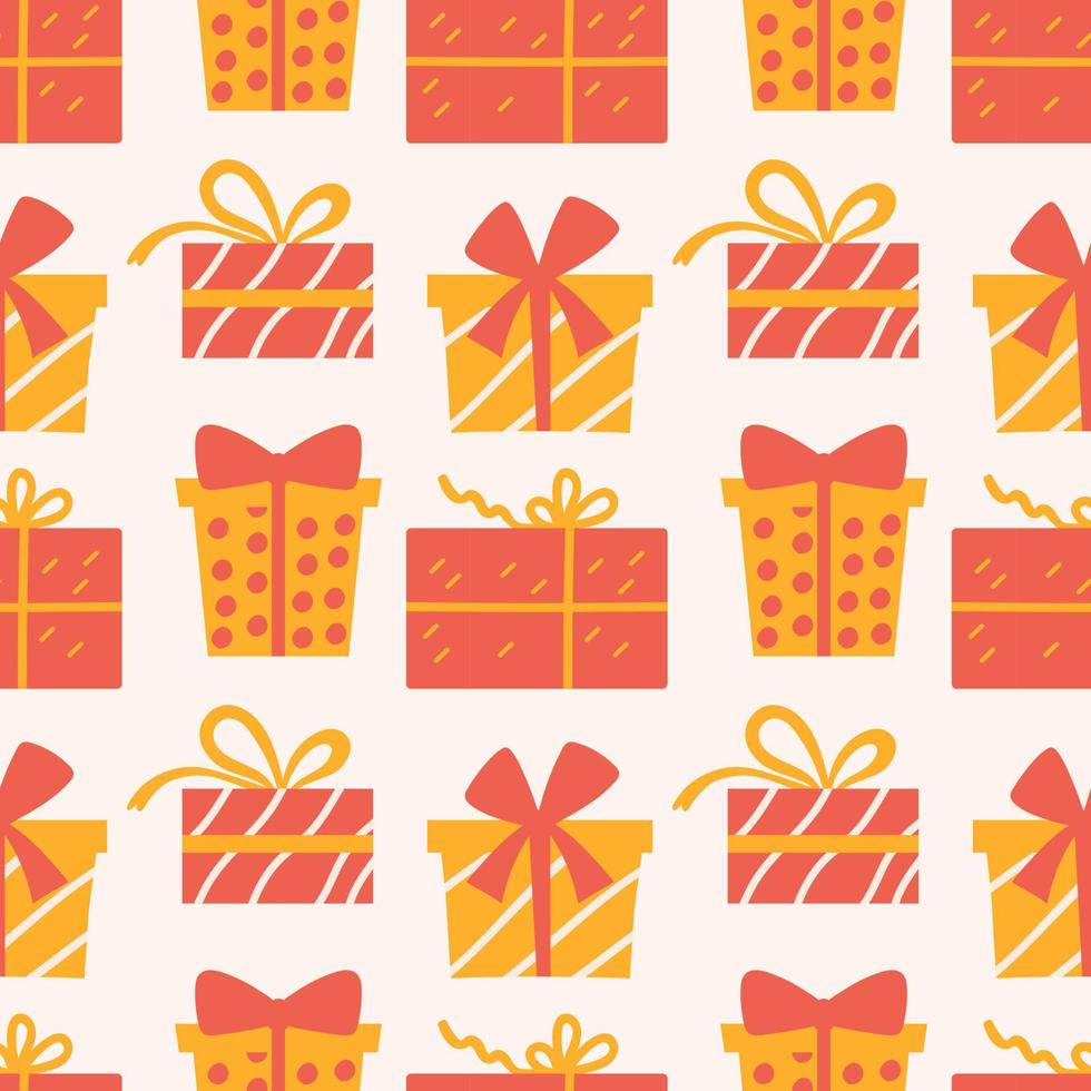 Seamless pattern with Christmas presents, various wrapped gift boxes vector