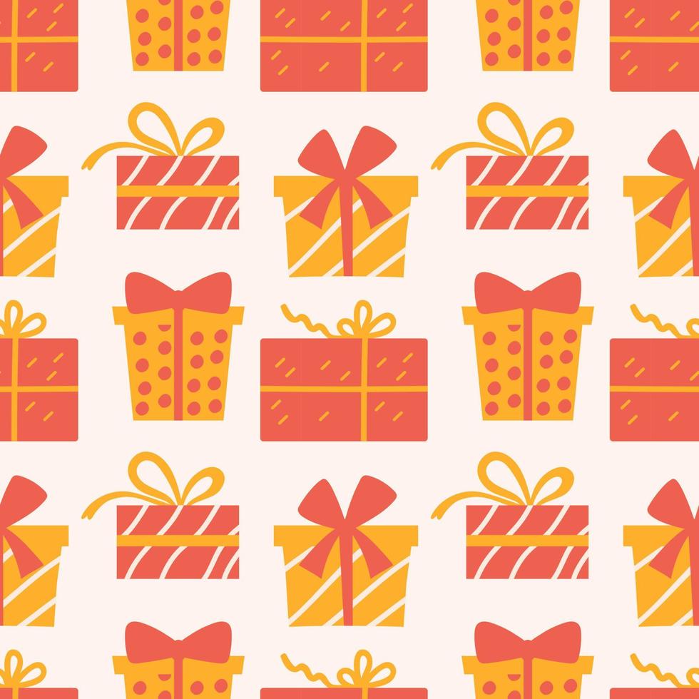 Seamless pattern with Christmas presents, various wrapped gift boxes vector
