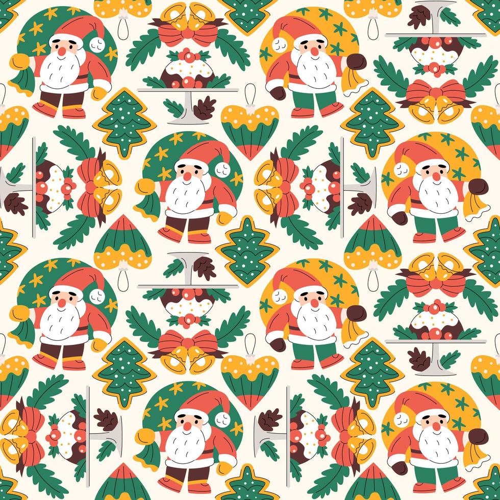 Seamless pattern with cute Christmas elements vector