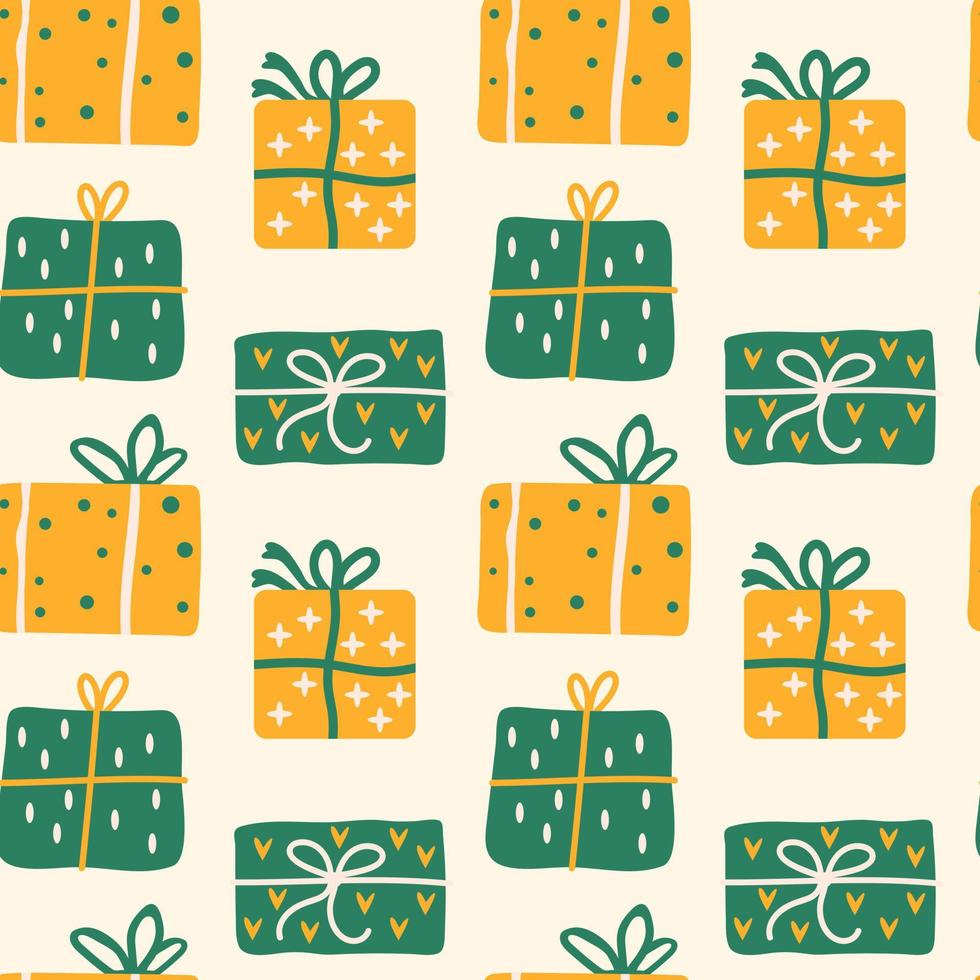 Seamless pattern with Christmas presents, various wrapped gift boxes vector