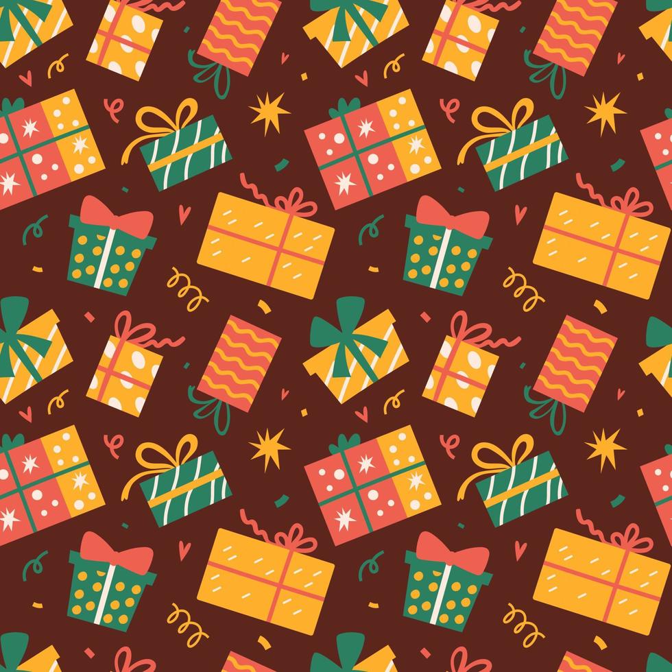 Seamless pattern with Christmas presents, various wrapped gift boxes vector