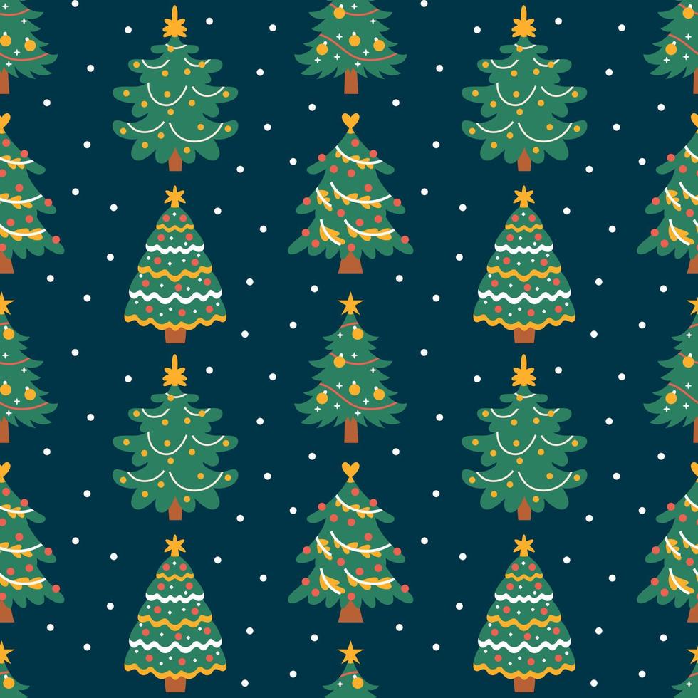 Seamless pattern with decorated Christmas trees vector