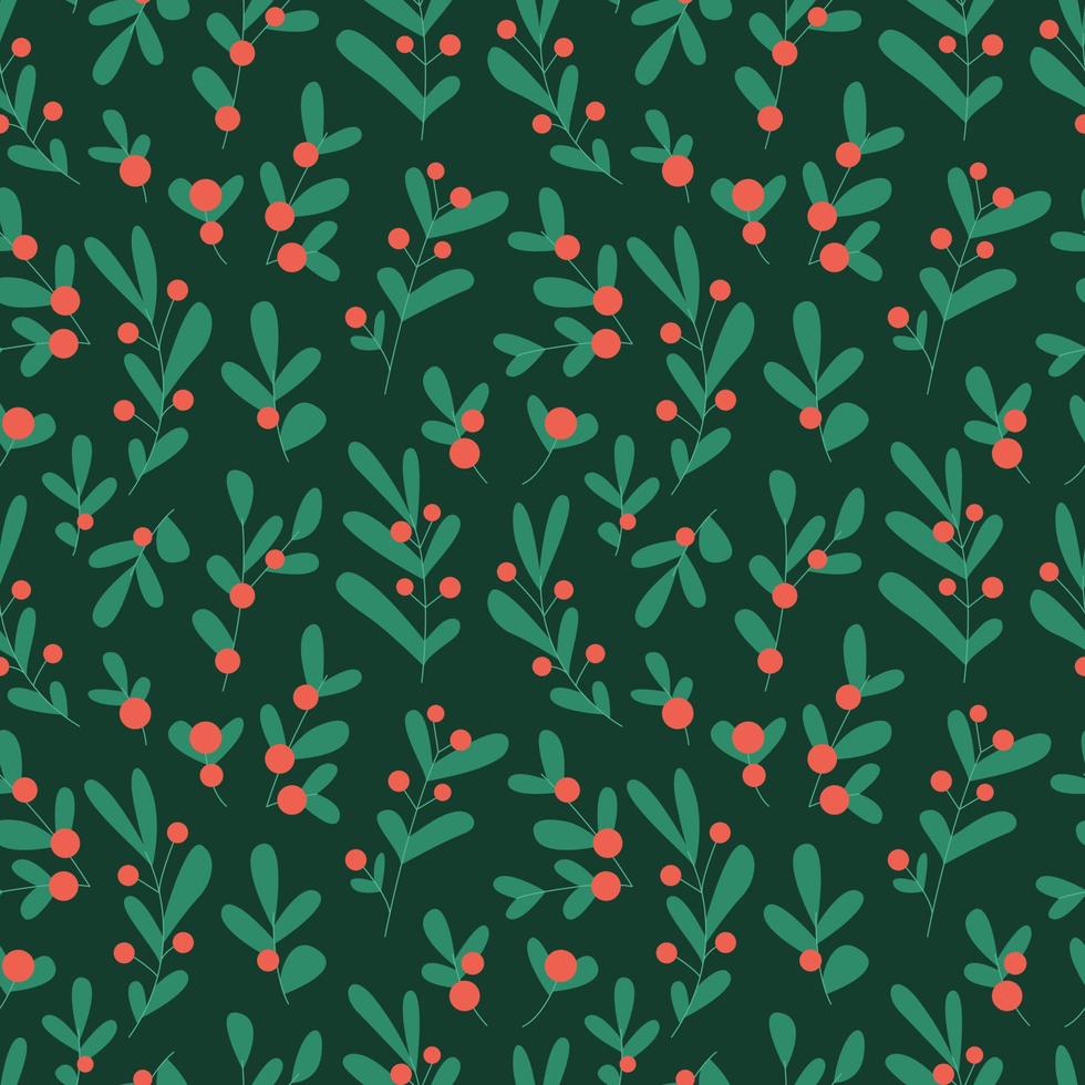 Seamless pattern with Christmas plants, holy tree leaves and berries vector