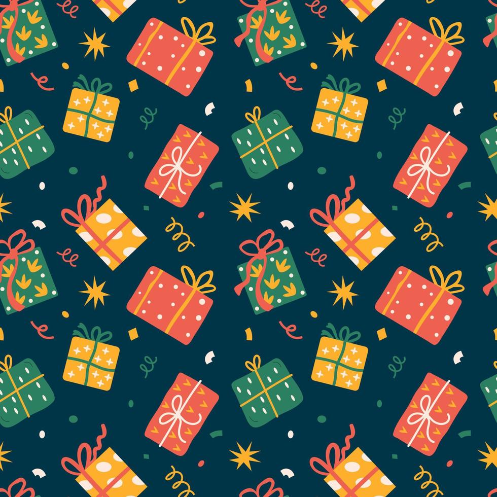 Seamless pattern with Christmas presents, various wrapped gift boxes vector