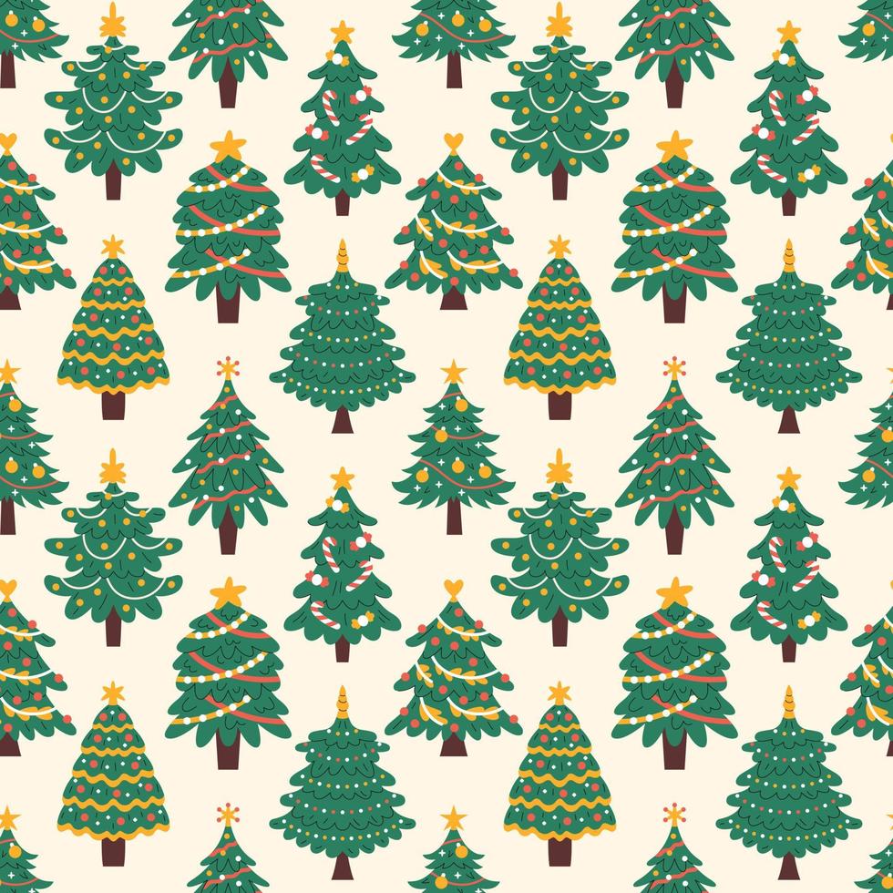 Seamless pattern with decorated Christmas trees vector