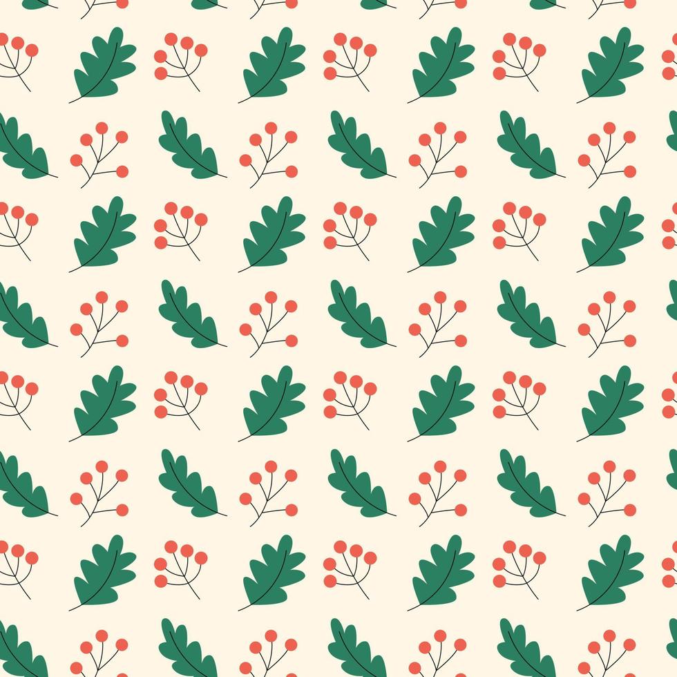 Seamless pattern with Christmas plants, fir-tree branches, holy tree berries vector