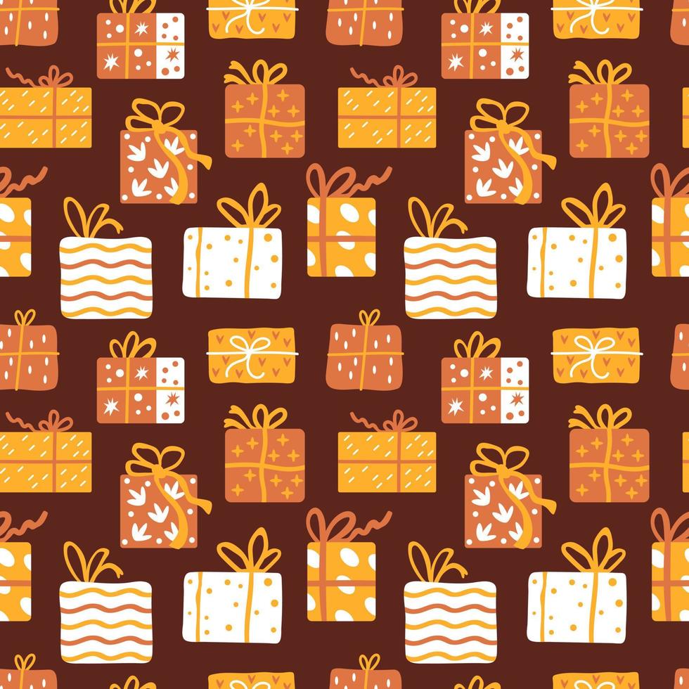 patrones sin fisuras con regalos de navidad, varias cajas de regalo envueltas vector
