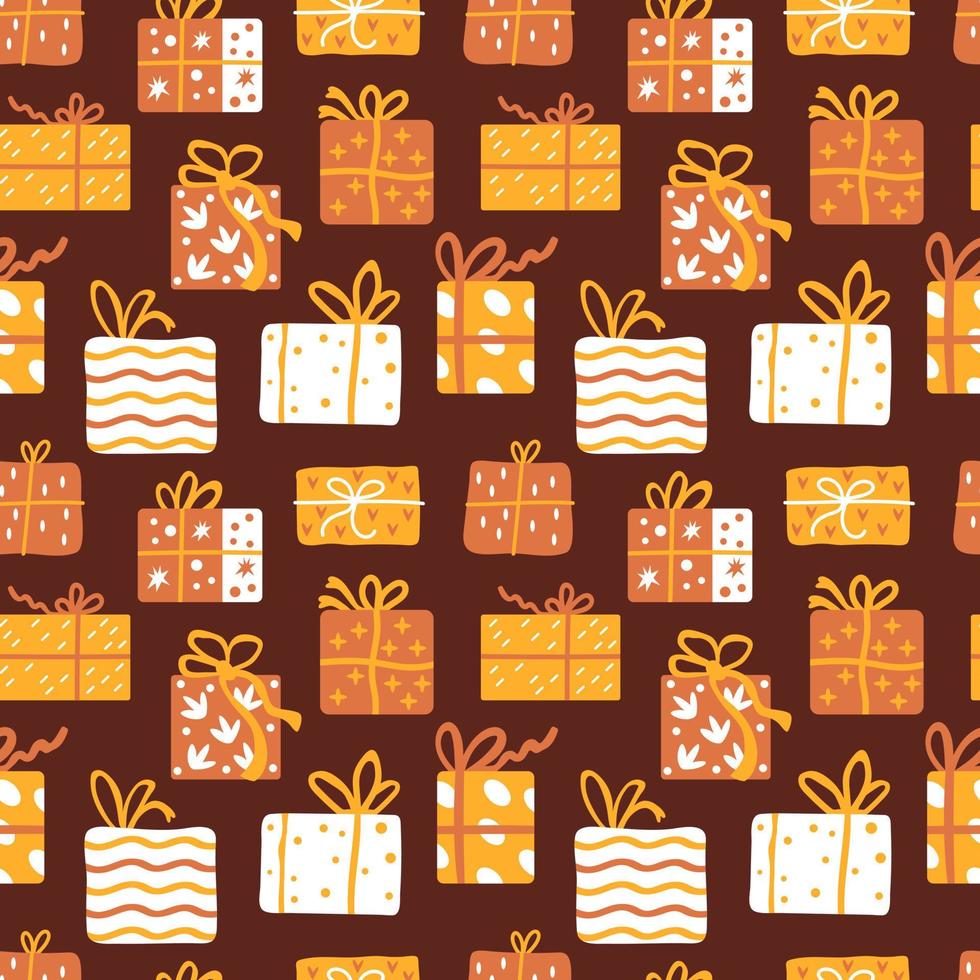 Seamless pattern with Christmas presents, various wrapped gift boxes vector
