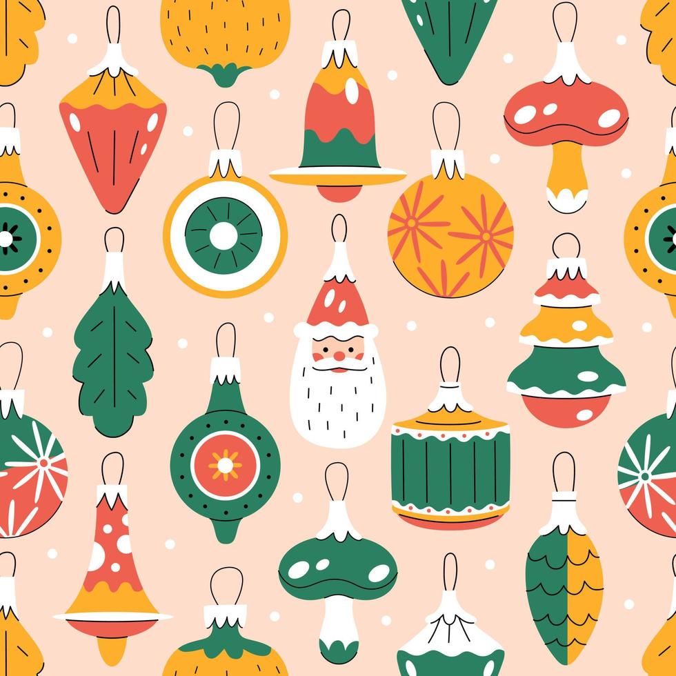 Seamless pattern with cute Christmas ornaments vector
