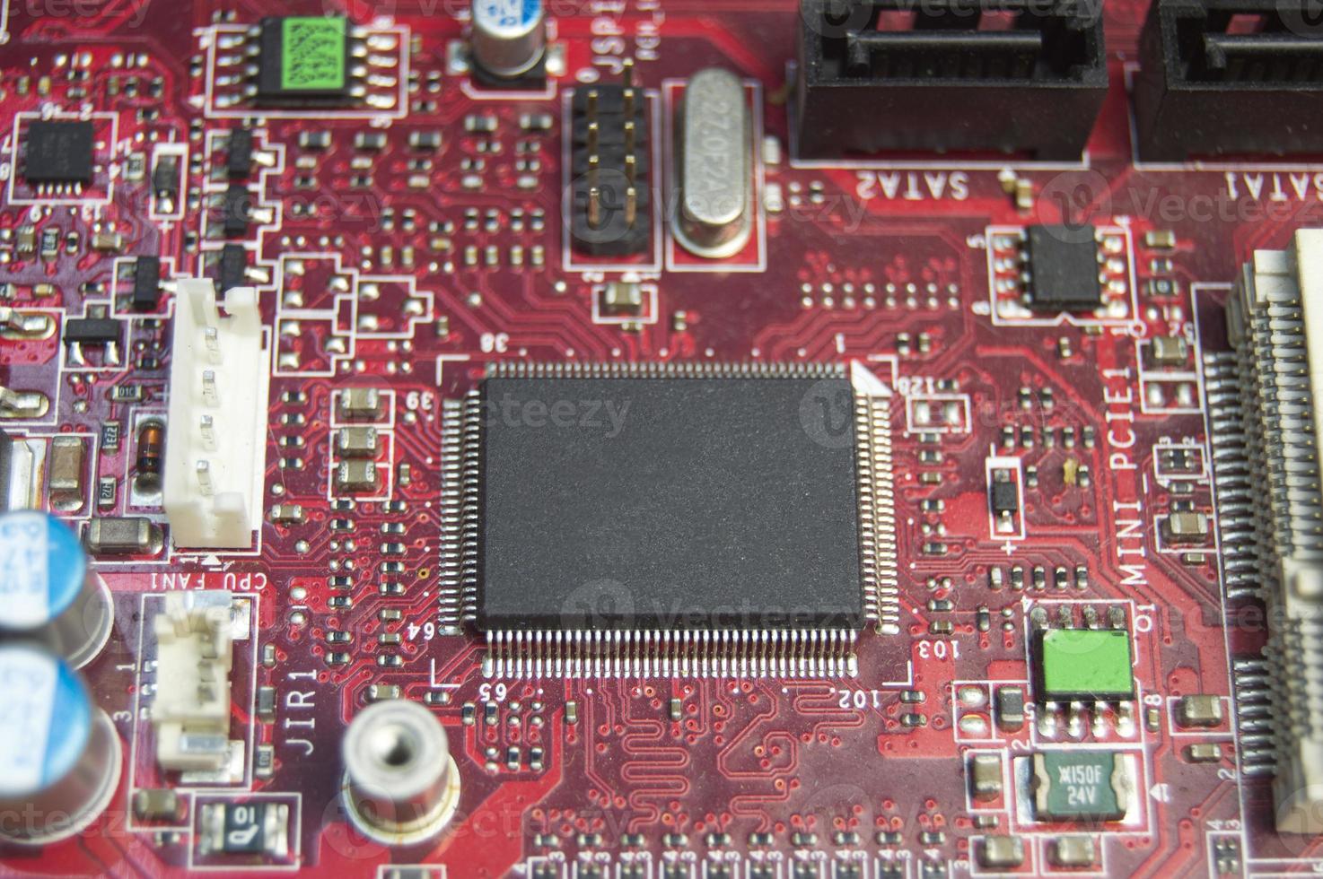 Close-up top view of motherboard, computer motherboard photo