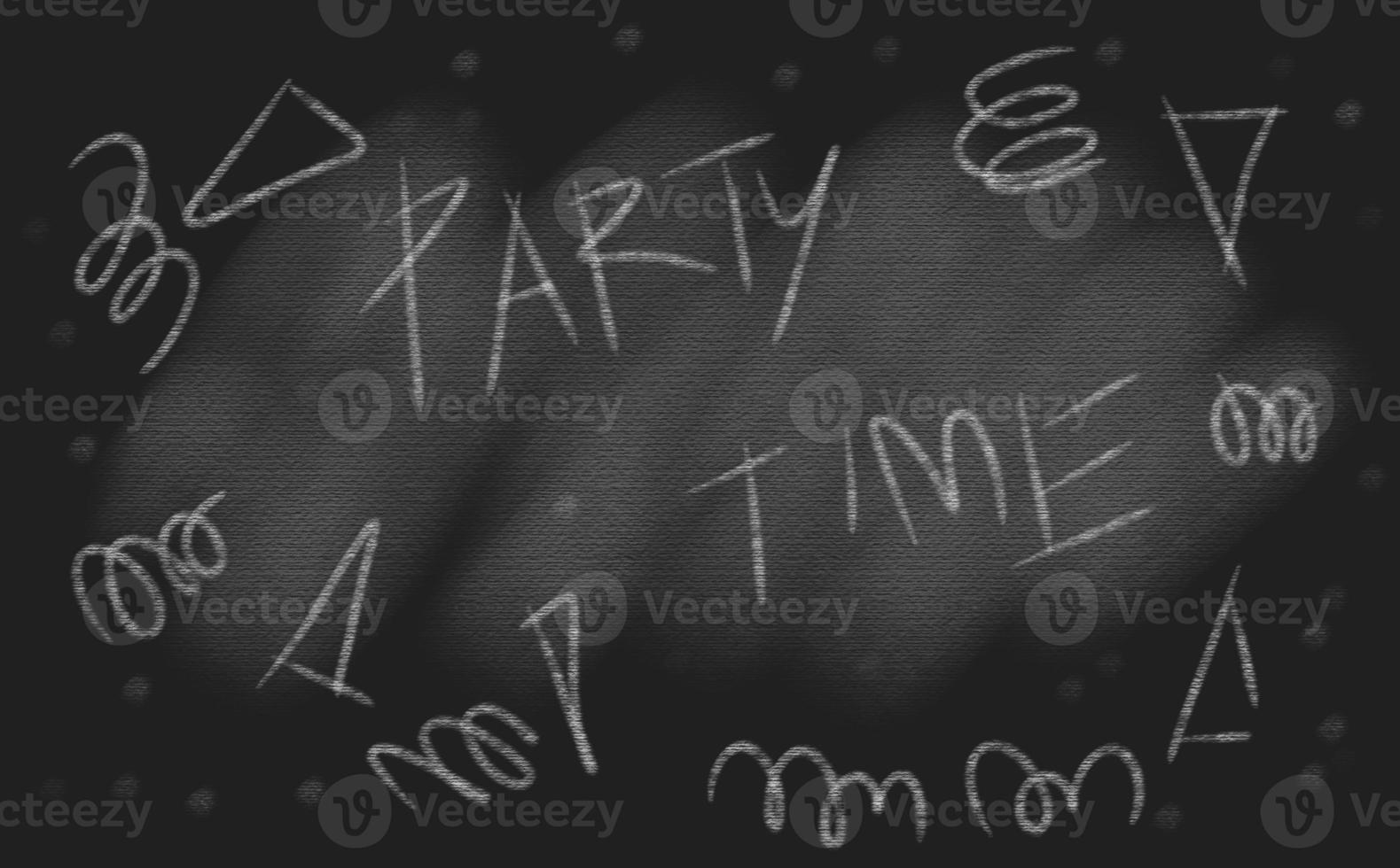 A blackboard writes the words party time style school, teacher, student. photo