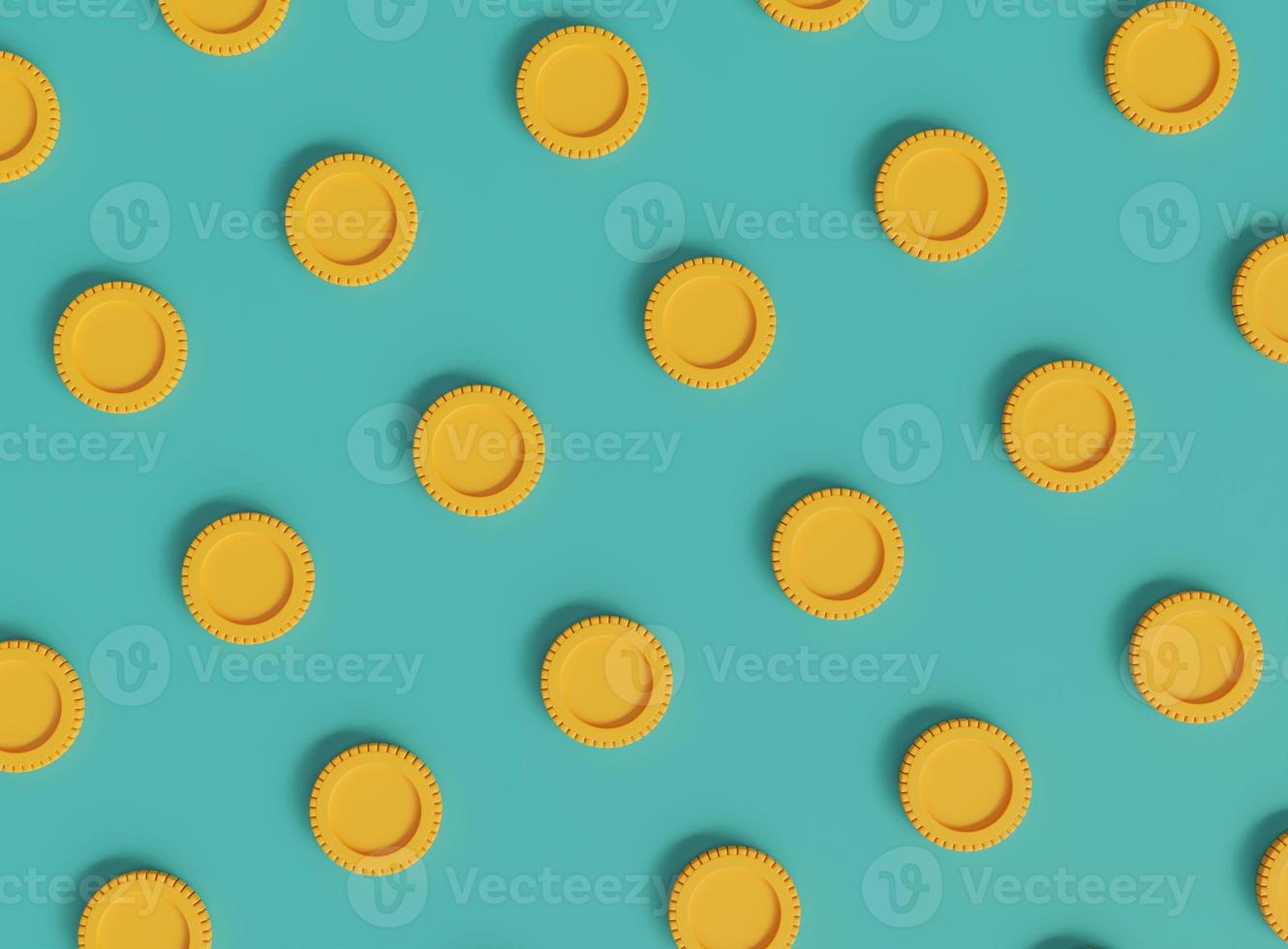 Abstract pattern with coin on green background. 3D rendering photo