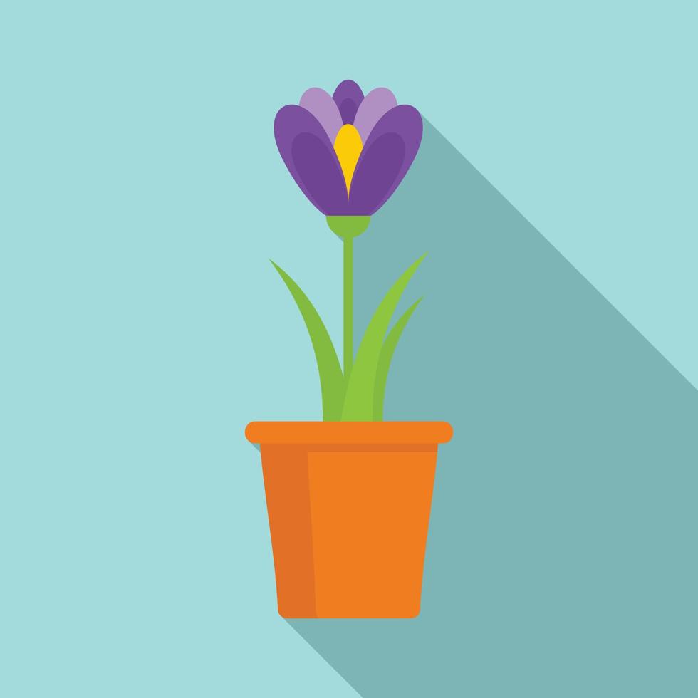 Crocus flower pot icon, flat style vector