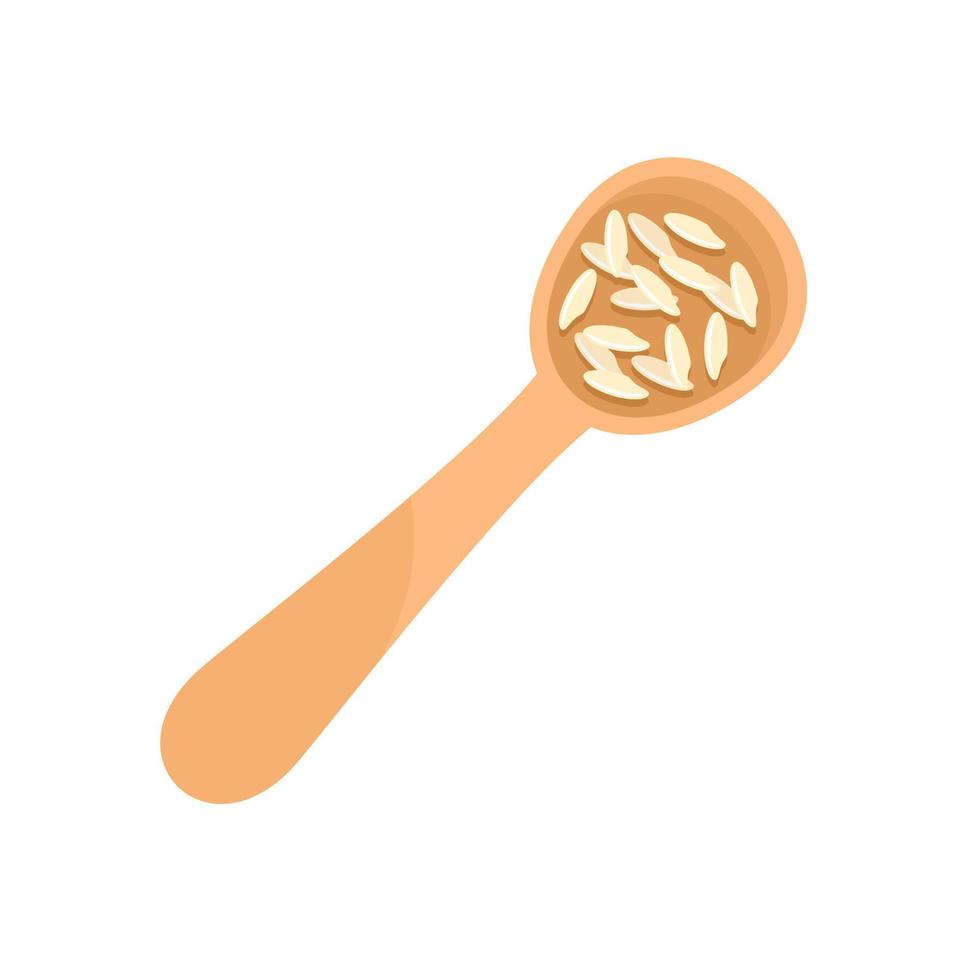 icono de cuchara de madera de arroz, estilo plano vector