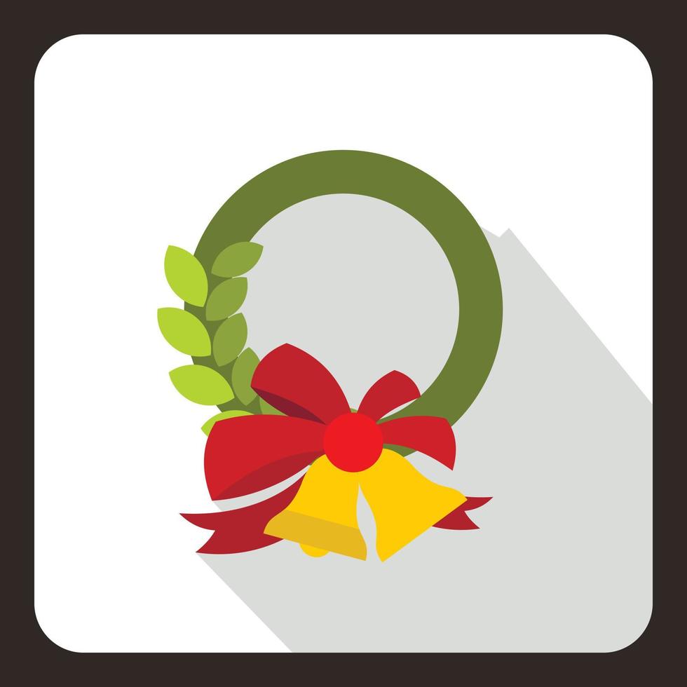 corona de navidad con icono de campana, estilo plano vector