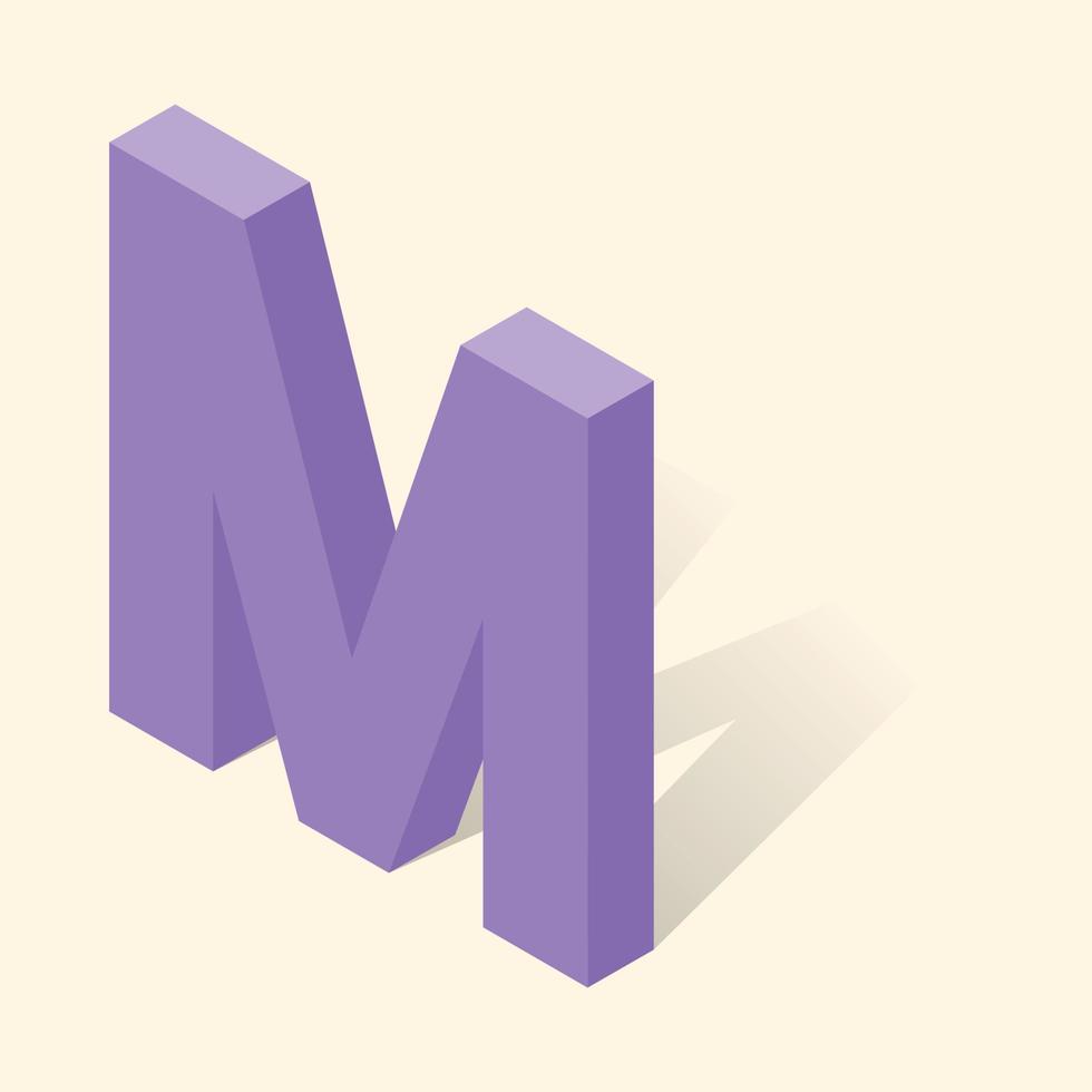 letra m en estilo isométrico 3d con sombra vector