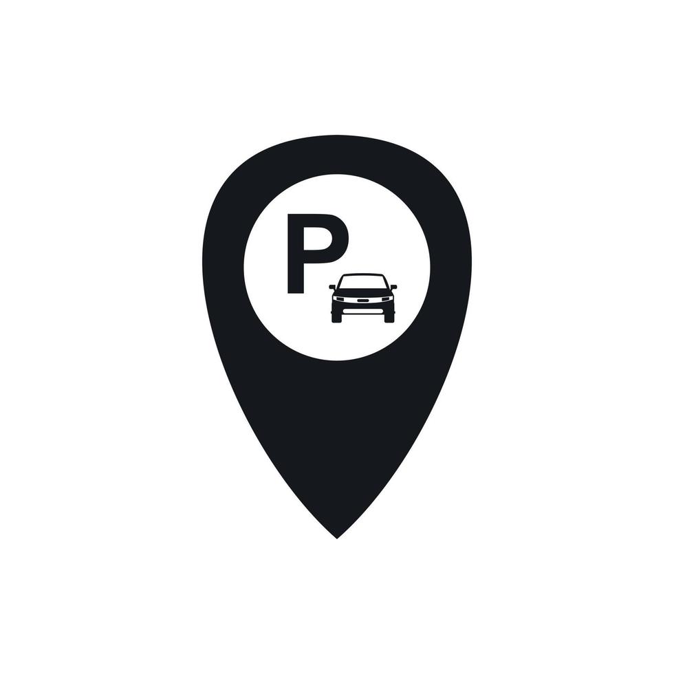 Map pointer with car parking icon, simple style vector