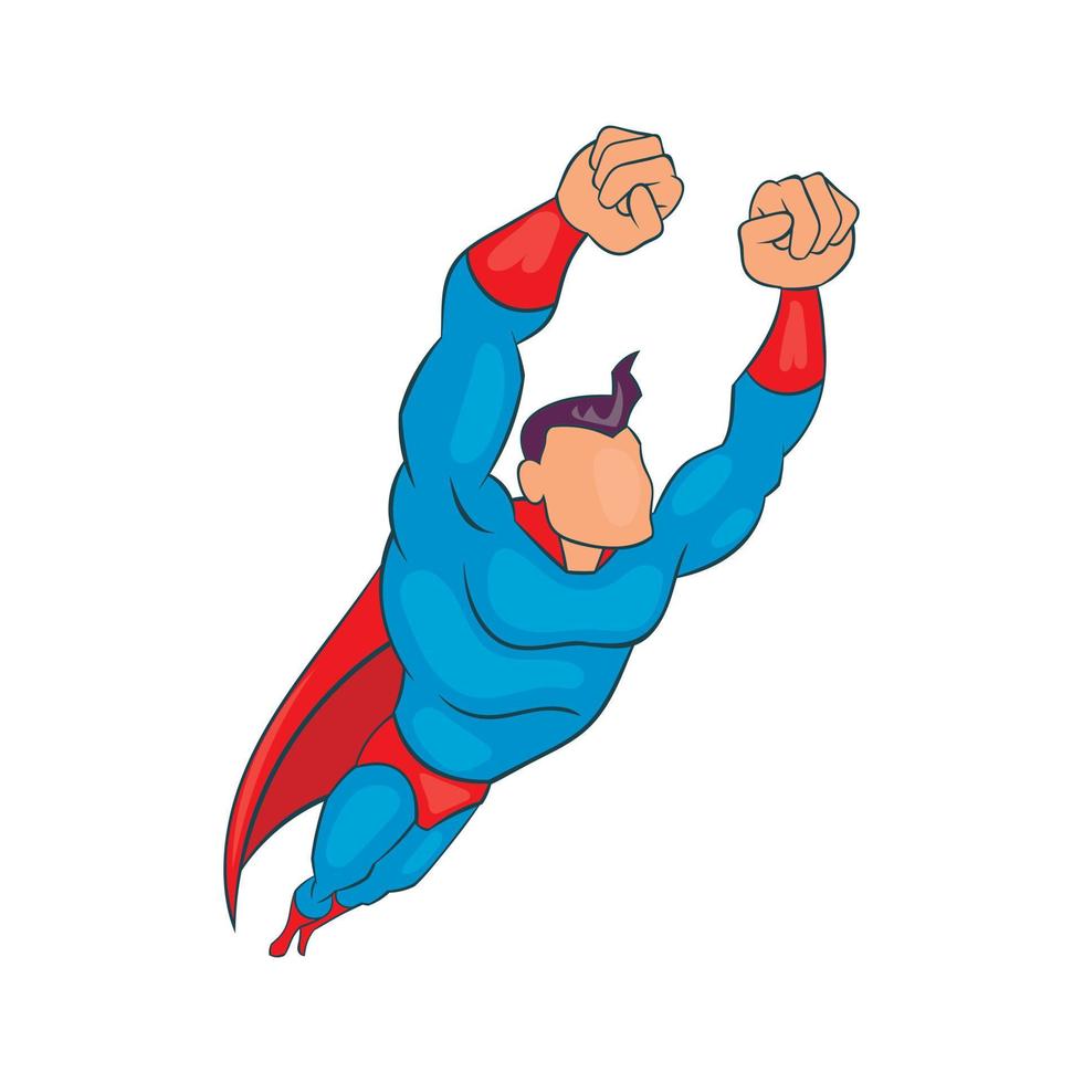 icono de superhéroe volador, estilo de dibujos animados vector