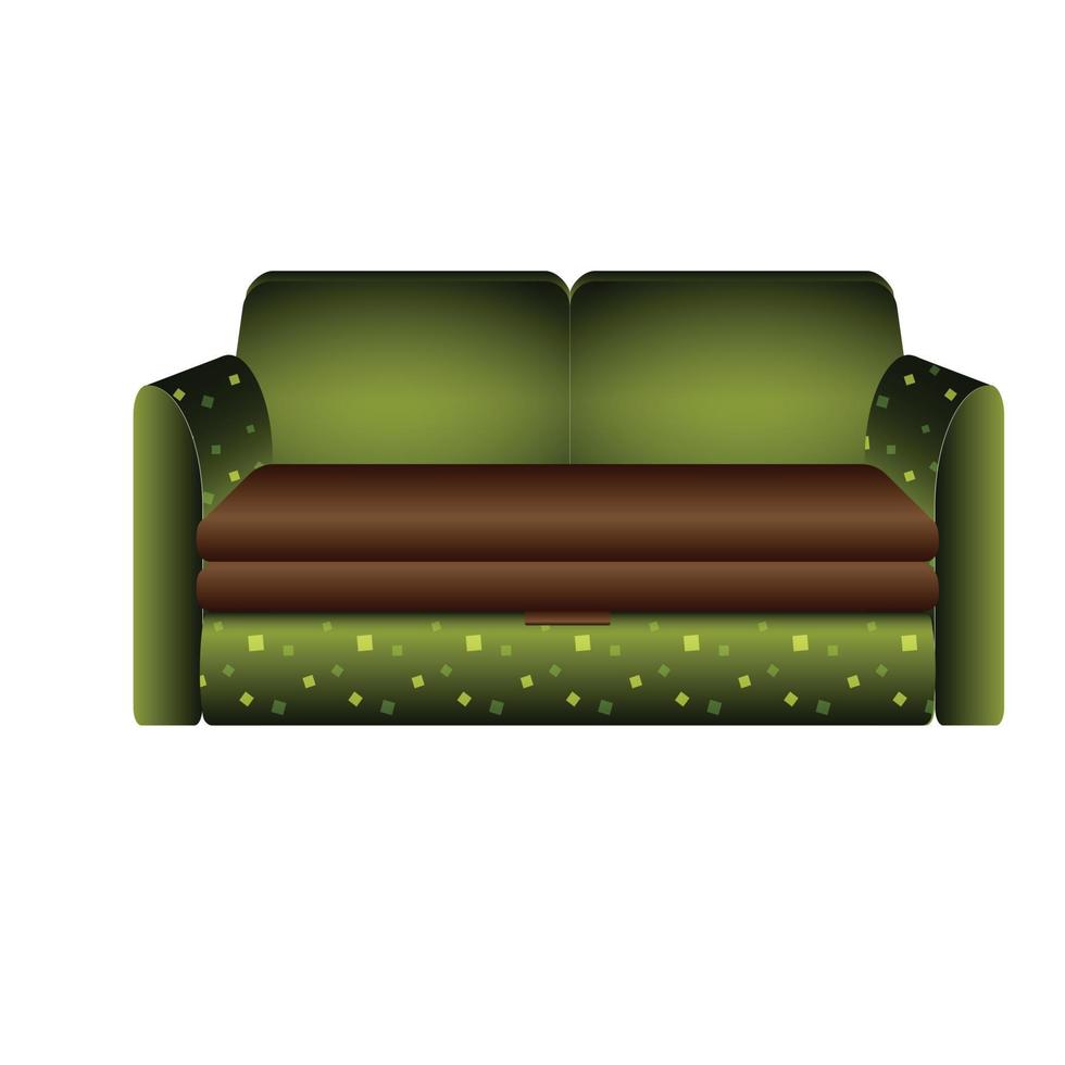 Green sofa icon, cartoon style vector