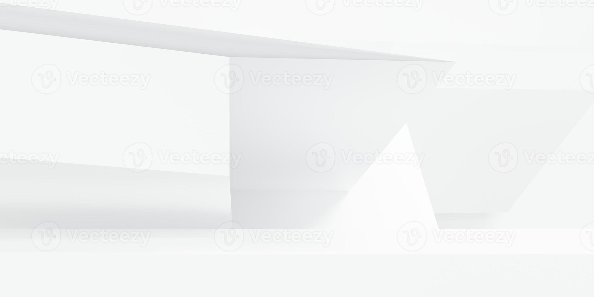 3d rendering of white abstract geometric background. Scene for advertising design, technology, showcase, showroom, metaverse, banner, cosmetic, sport, business. Sci-Fi Illustration. Product display photo