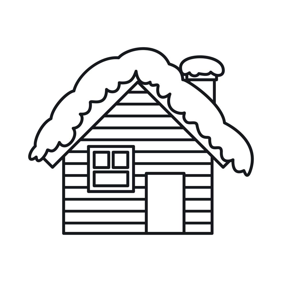 Wooden house covered with snow icon, outline style vector