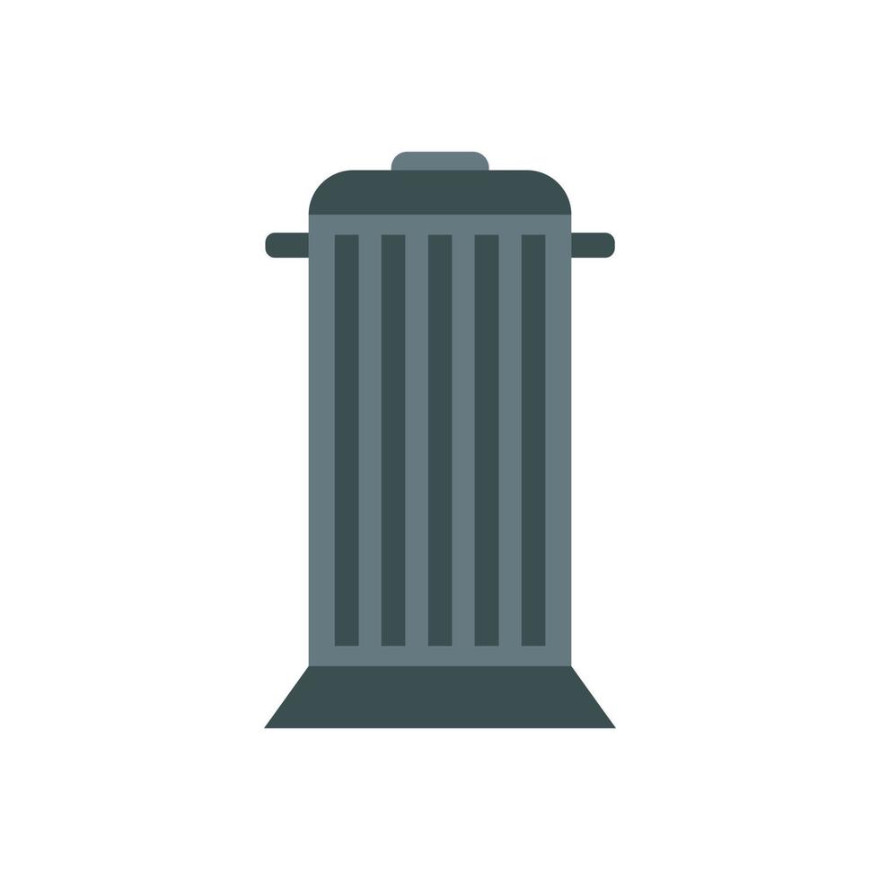 Gray trash can with lid icon, flat style vector
