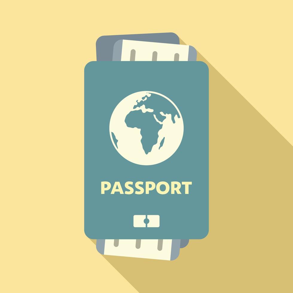 Passport with ticket icon, flat style vector