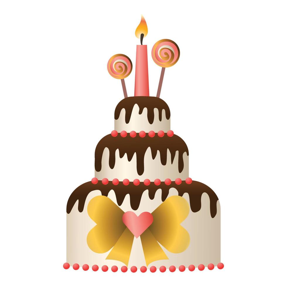 Bow birthday cake icon, cartoon style vector