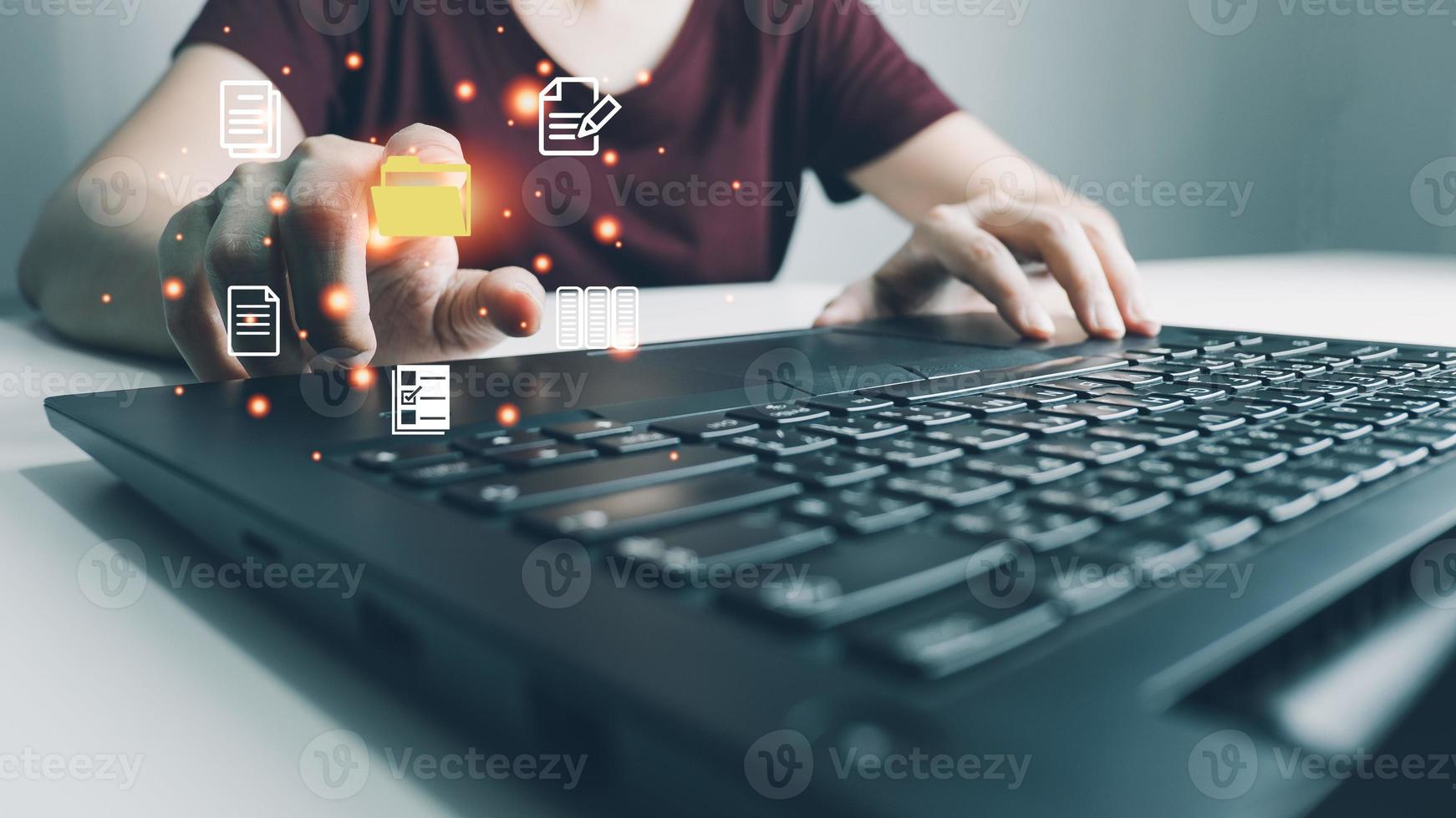 Document Management System DMS, Online document database management, Organization document Organized, automated processes to manage files, ERP enterprise efficient, business technology. photo