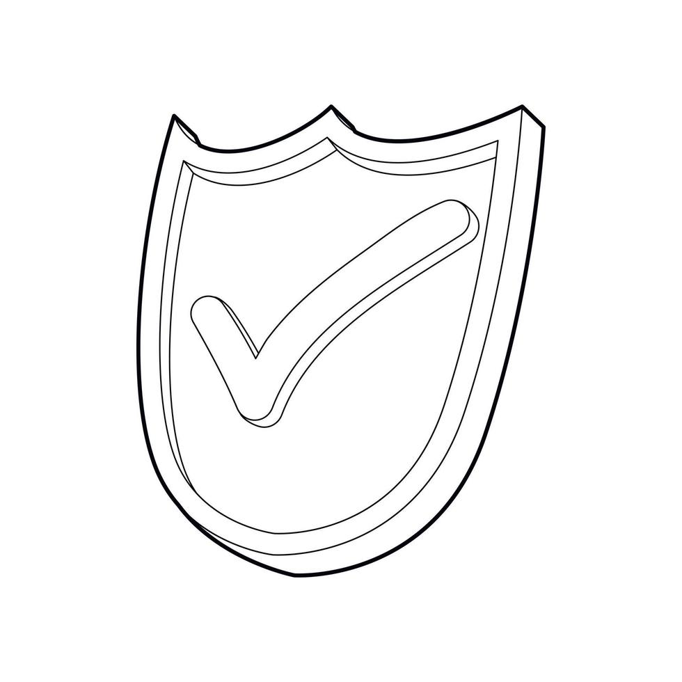 Shield with green tick icon, outline style vector
