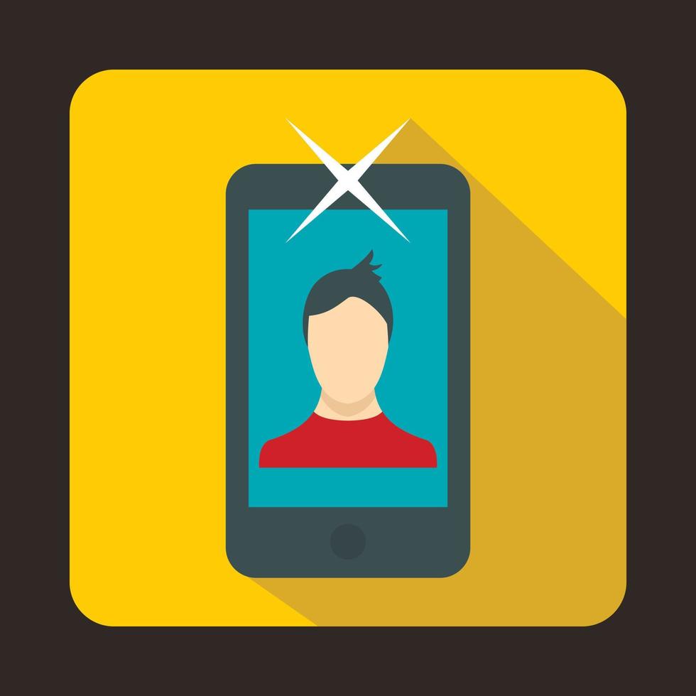 Mobile phone with photo icon, flat style vector