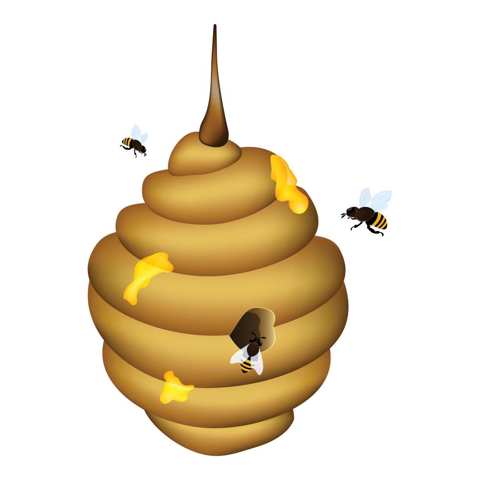 Tree beehive icon, cartoon style vector